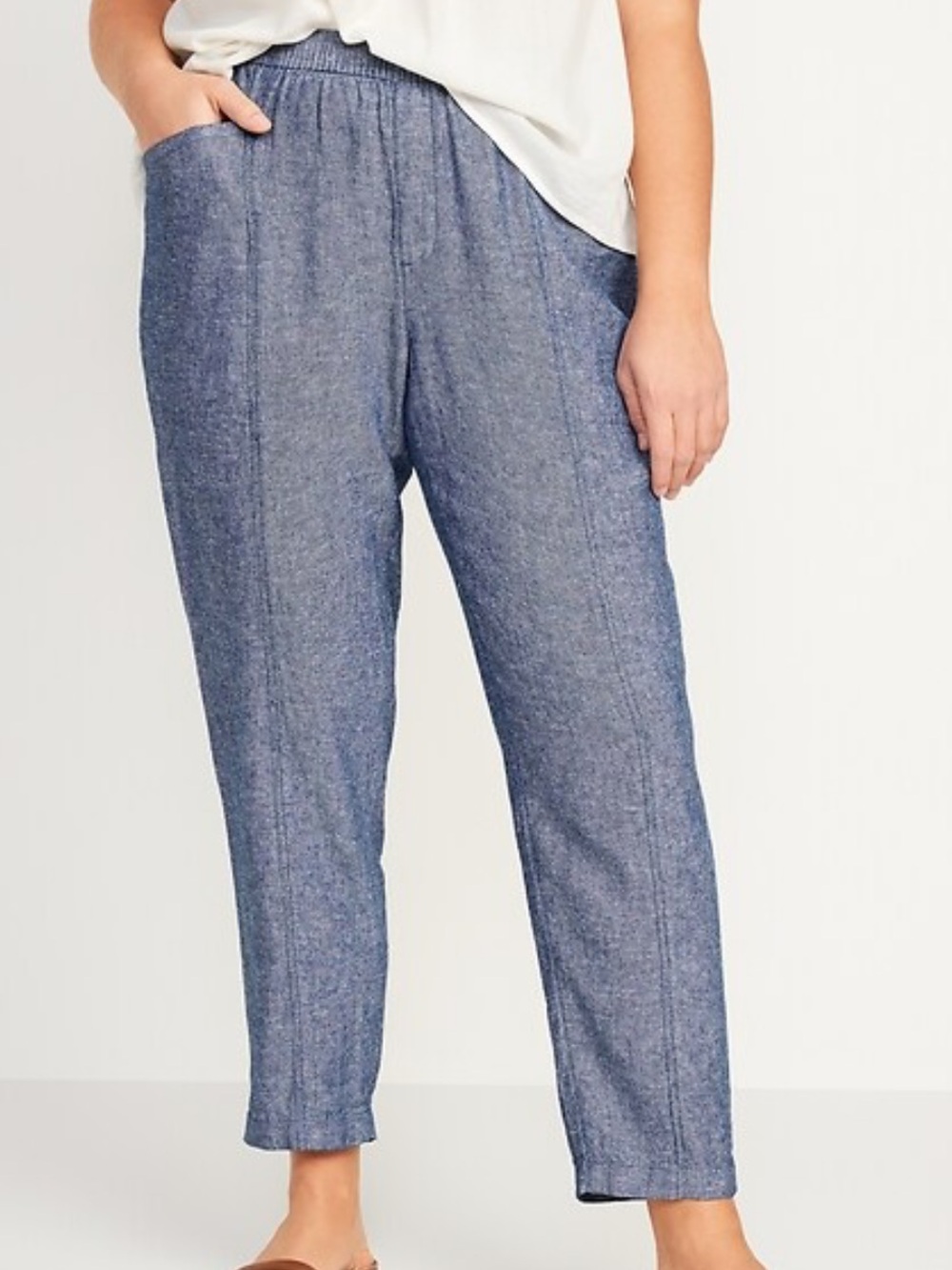 Old Navy Chambray Blue High Waisted Cropped Linen Blend Pants